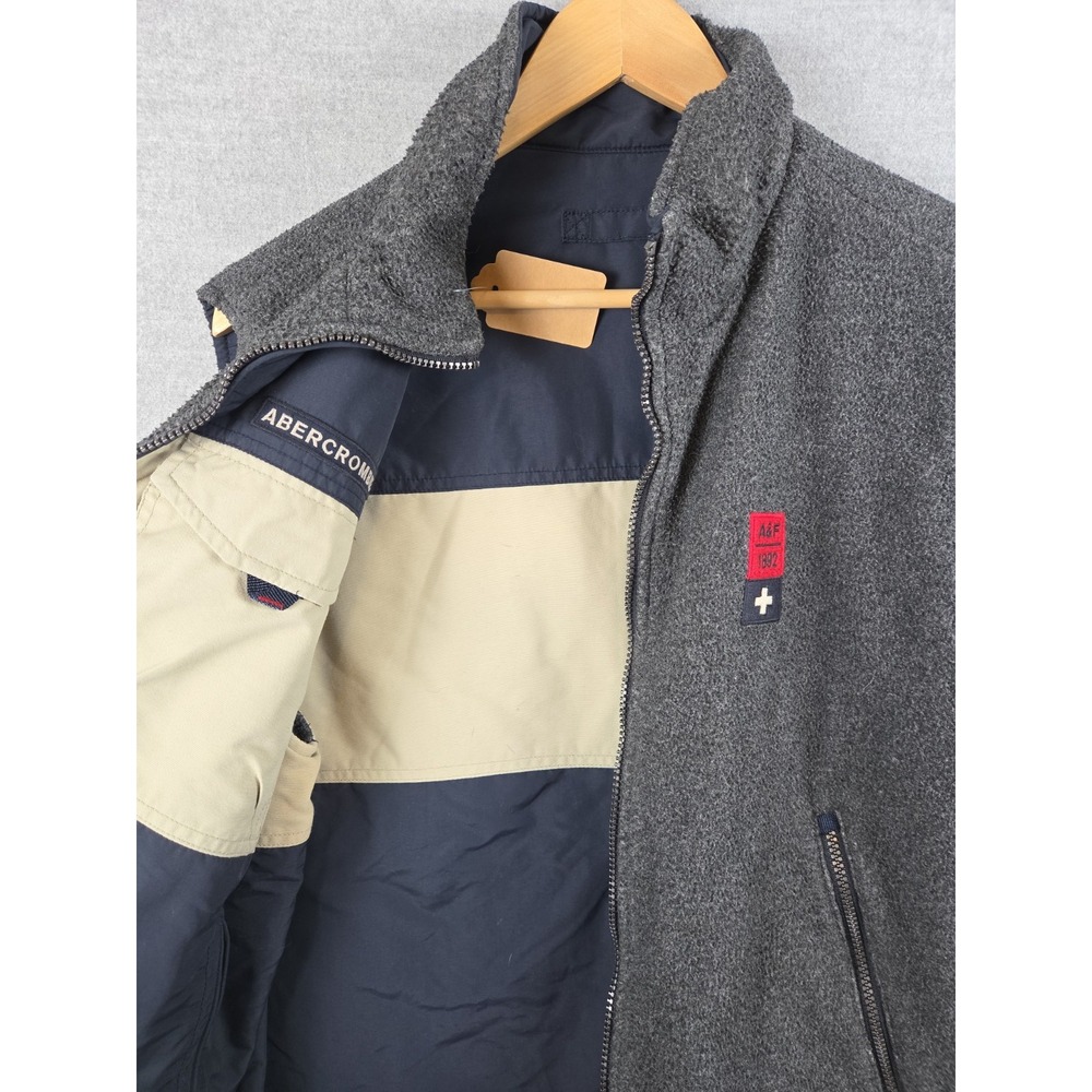 Abercrombie & Fitch Reversible Vest Mens S Vintage Y2K Gray Fleece Nautical Logo